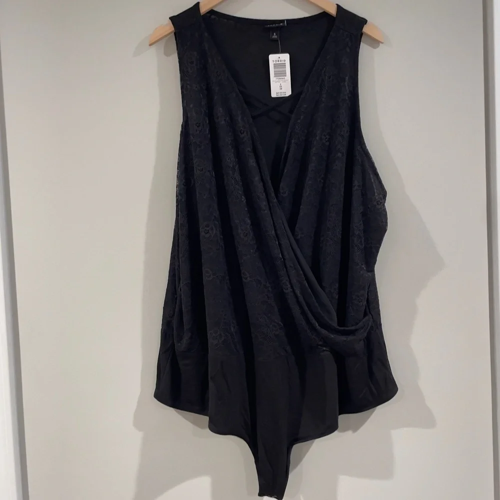 NWT Torrid Surplice Strappy Lace Bodysuit, Black, 5X/28W, Plus Size, Lingerie - Picture 3 of 8